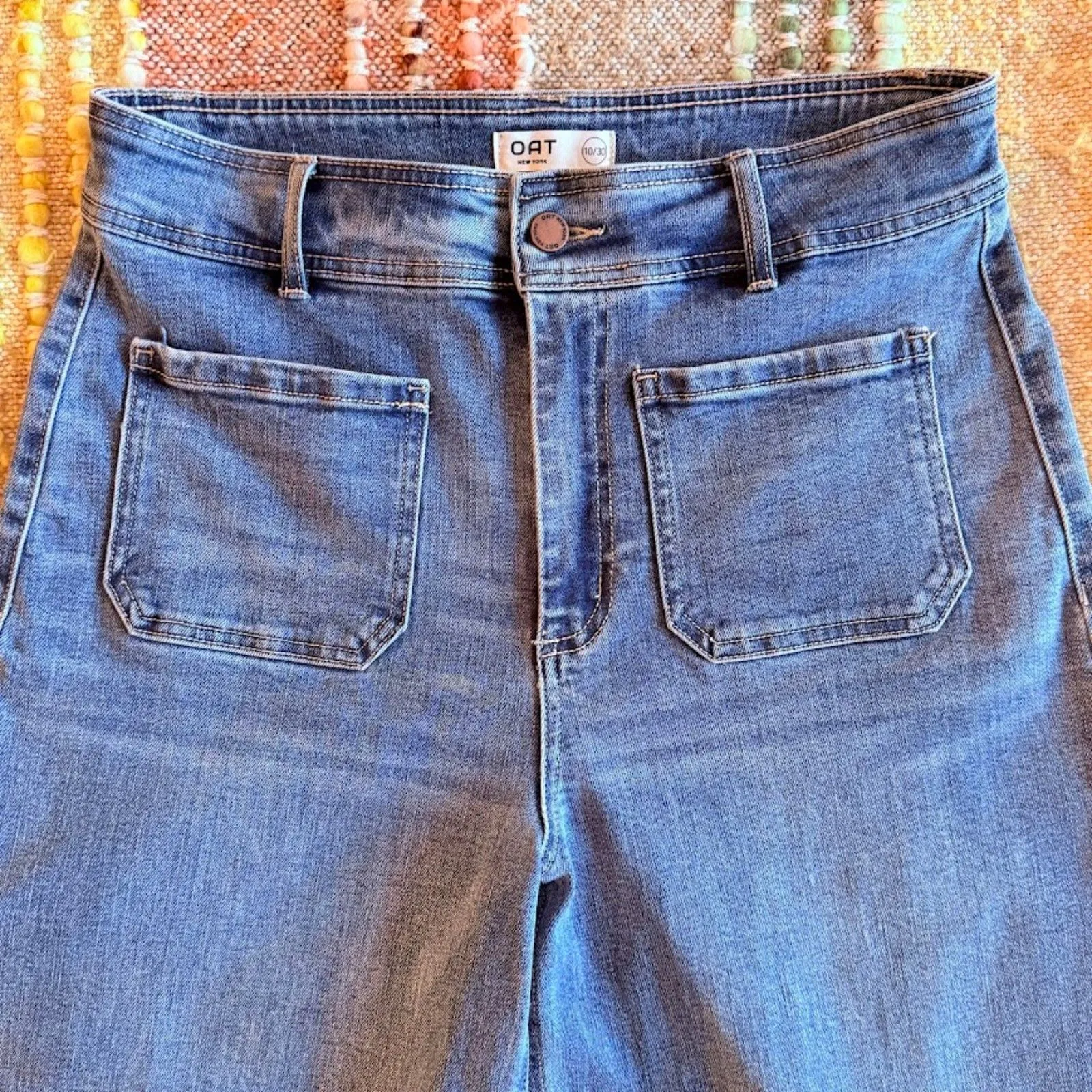 OAT New York High Rise Wide Leg Jeans with Patch Pockets in Blue size 10/30 NWOT - Image 4