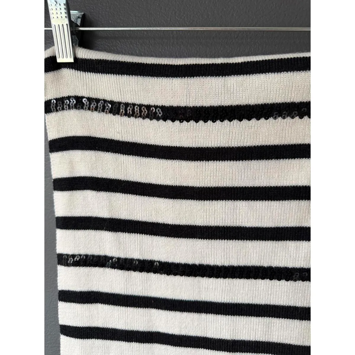 New York & Company Striped Black and White Knit Scarf - Image 2