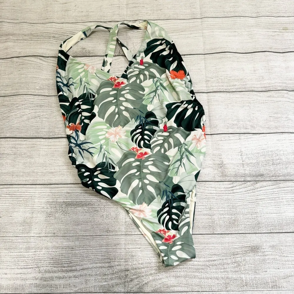 Toluca Swim Monstera Print One Piece Swimsuit White Size L - Image 3