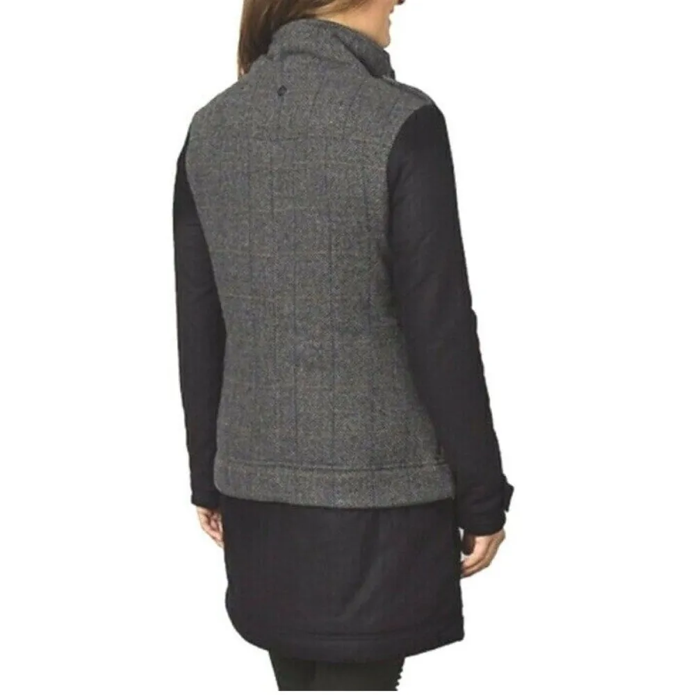 Prana Caprise Insulated Wool Blend Convertible Gray and Black Trench Coat - Image 2