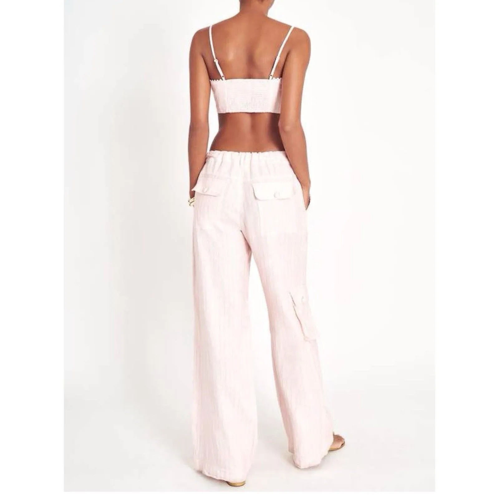 LOVESHACKFANCY CEDRIC CARGO PANT BERRIES/CREAM Pink Wide Leg 100% Linen Size 10 - Image 3