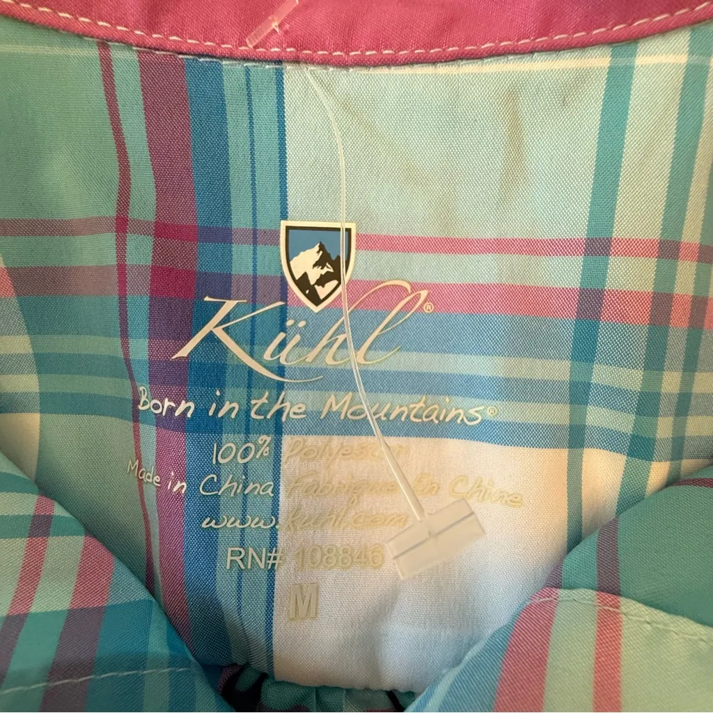 KUHL Women’s Plaid Button Up Short Sleeve Hiking Shirt Blue White Purple Medium - Image 8