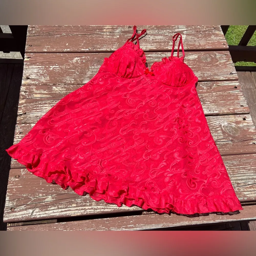 Cinema Etoile Seductivewear Red Sheer Chiffon Babydoll Lingerie Chemise,Y2K|Sz:S - Image 15