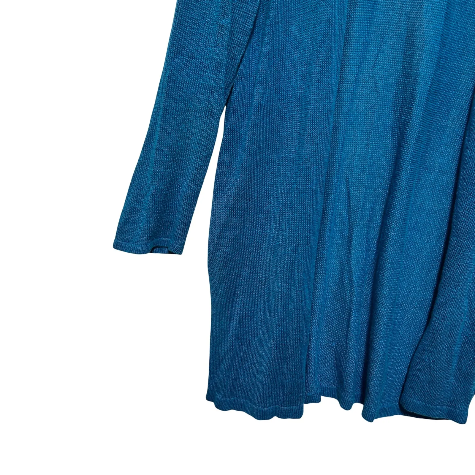 J Jill Women Open Front Duster Cardigan L Teal Linen Rayon Lightweight Layer - Image 4