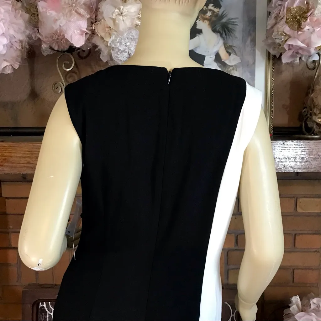 TAHARI ARTHUR S. LEVINE BLACK & IVORY BEADED COLOR CONTRAST SHIFT DRESS NWT (10) - Image 9