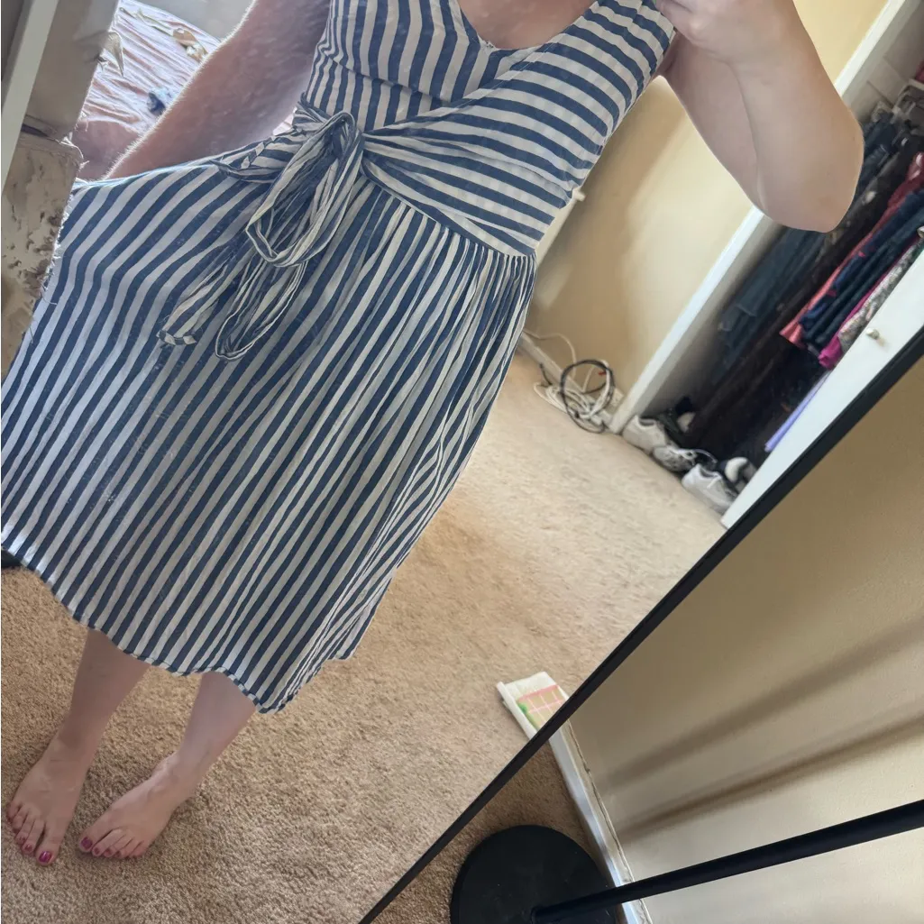 Mango Blue and White Striped Wrap Dress - Image 4
