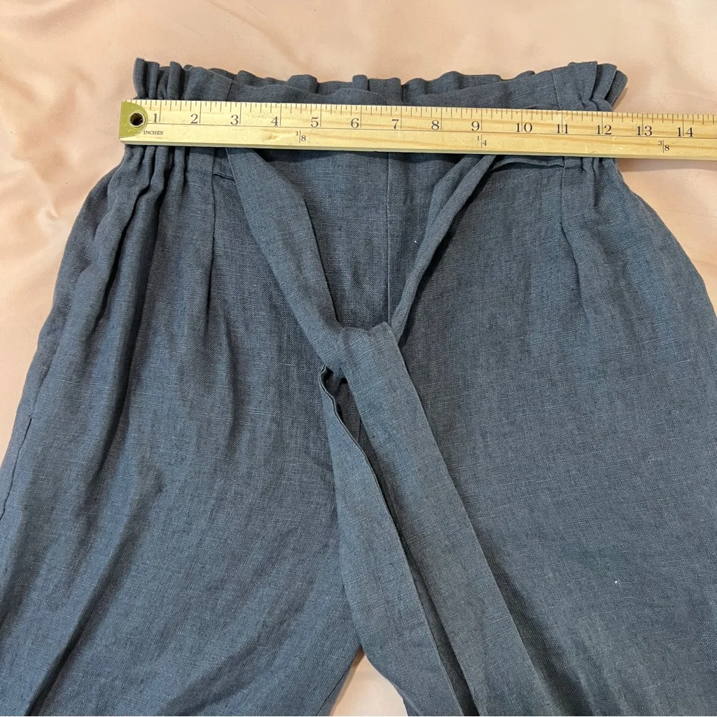 Love and Confuse NOAH Paper Bag Linen Pants Navy Tapered Crop Tie Front Size XS Blue - Image 9