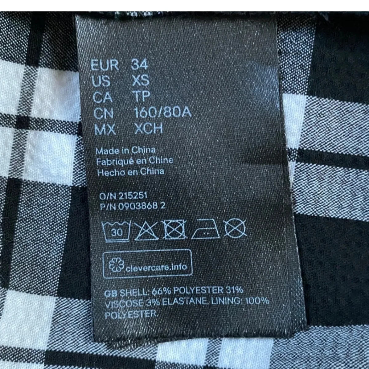 H&M Divided Black White Plaid Checkered Seersucker Puff Sleeve Mini Dress XS - Image 9