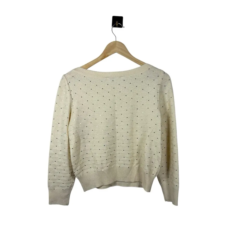 VINTAGE St. John Evening Embellished Rhinestone Sweater in Ivory/Silver Size 0 - Image 8