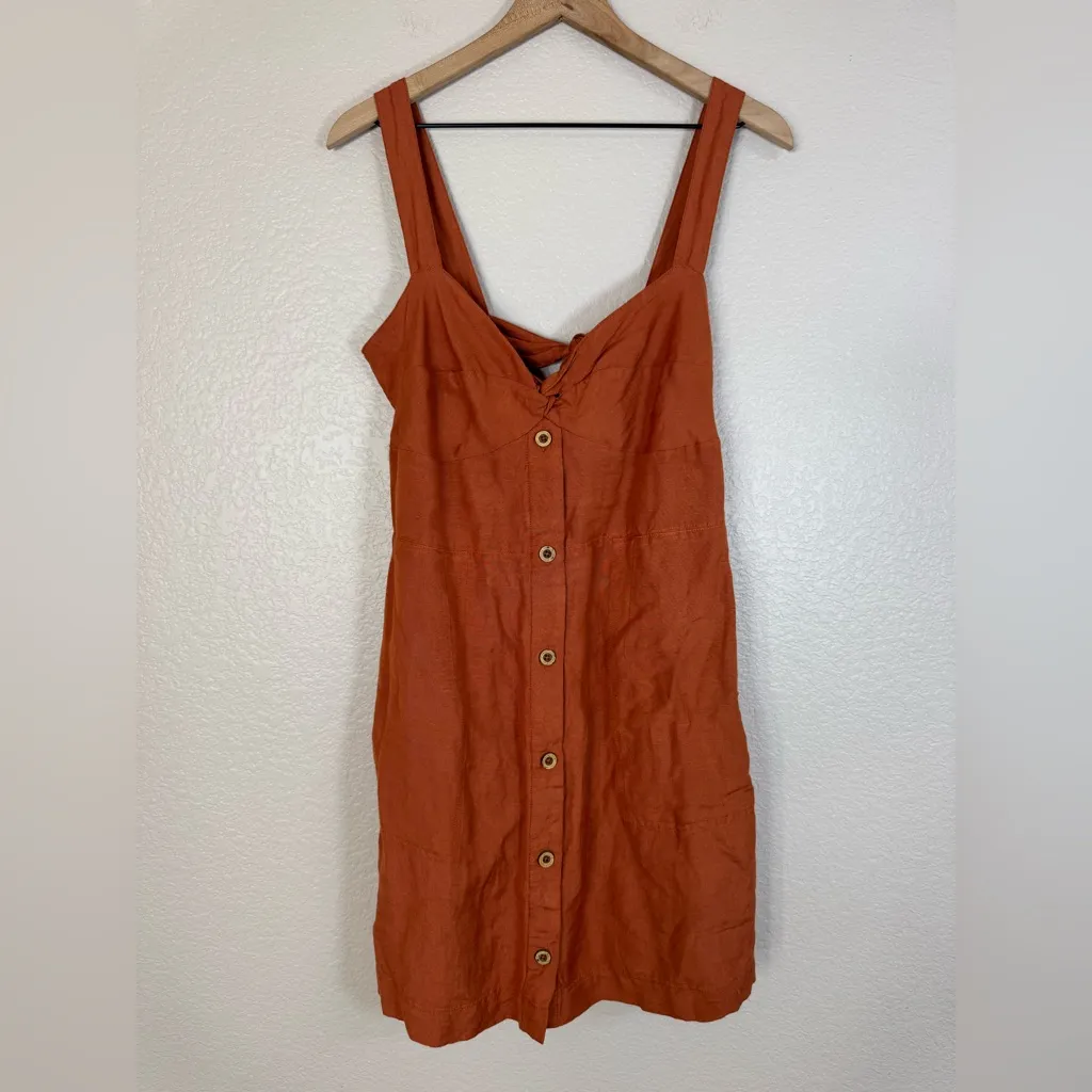 Maeve Anthropologie Twist Front Linen Mini Dress size Large Brown Rust $148 - Image 5