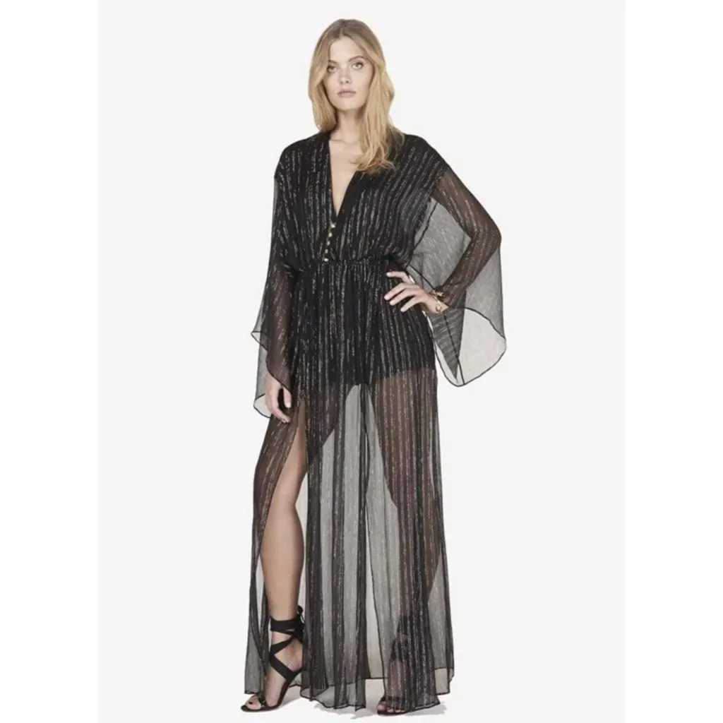 Dundas Silk Lurex Stripe Dress Women's Size XXS/XS (Italy 38) Flowing Kaftan NEW Black - Image 3