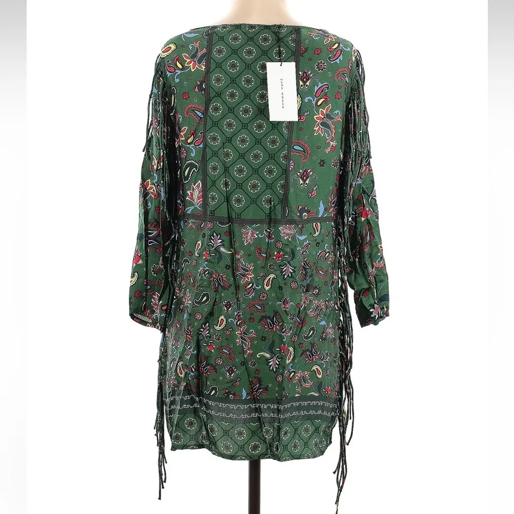 Zara Green Bohemian Fringe Paisley Print Mini Dress Women’s Size Small S NWT - Image 6