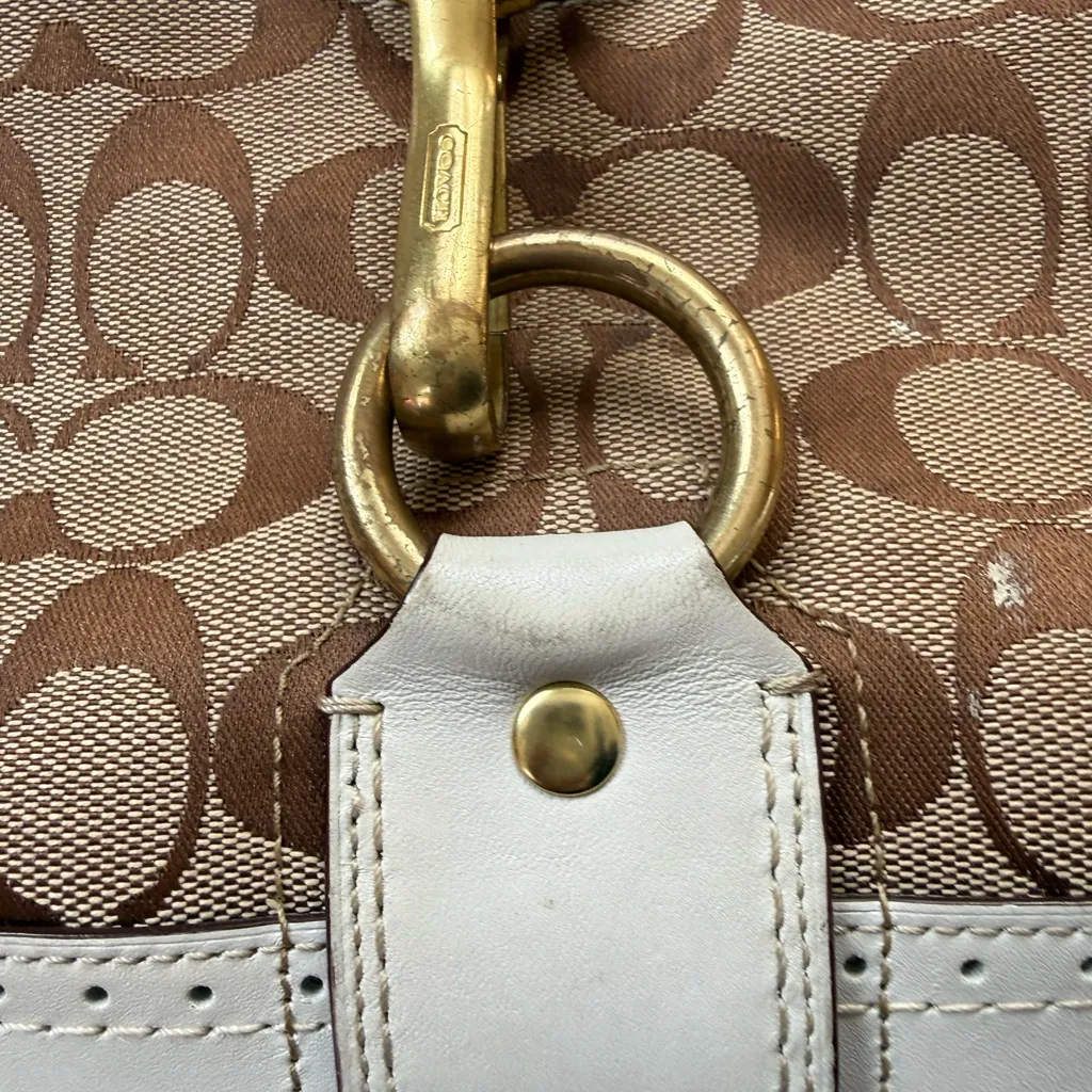 Coach Canvas and Leather Shoulder Bag - Cream and Brown Hampton hobo - Image 6