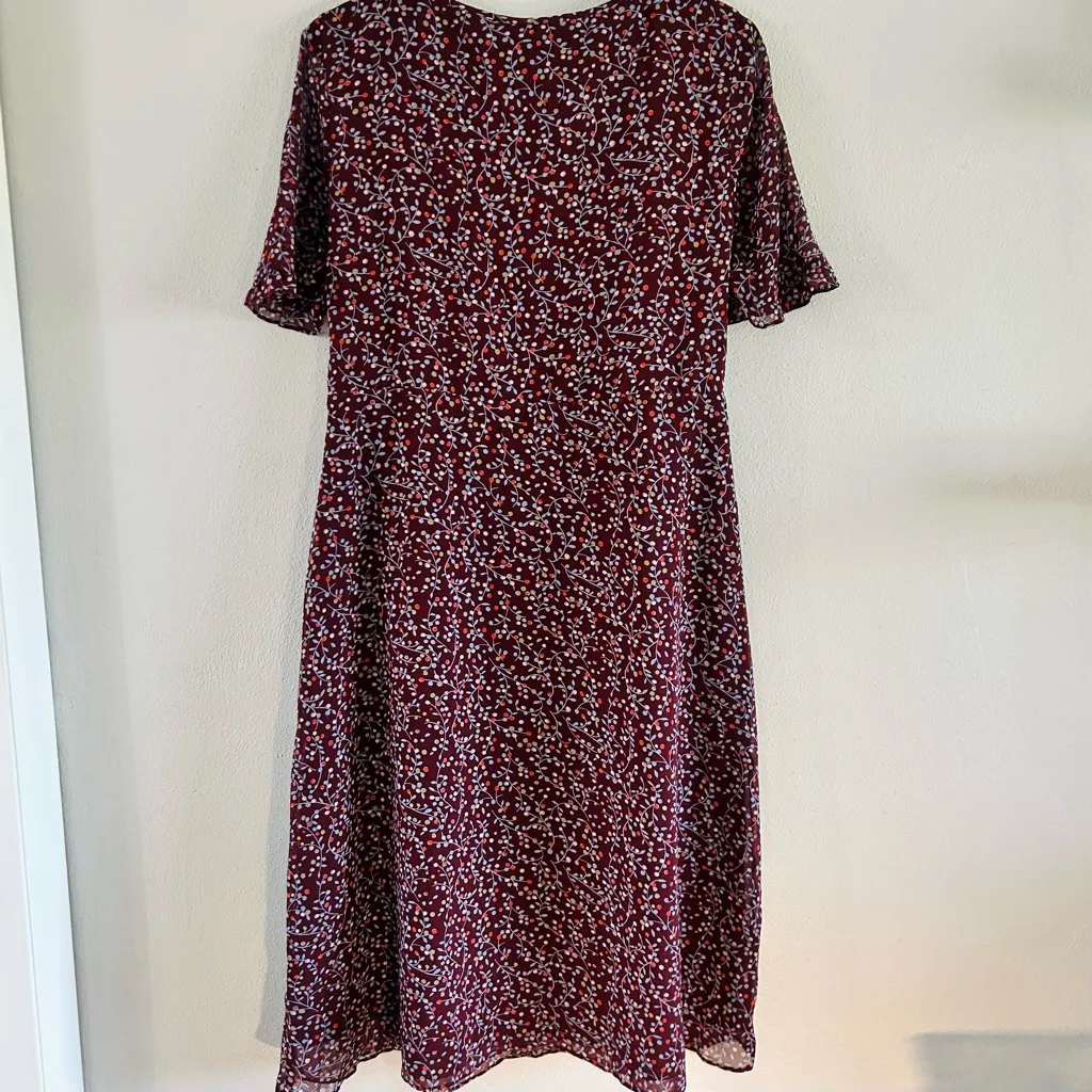 Boden Iona Midi Dress. Disty Floral Maroon with sheer sleeves. Woman size 6R Red - Image 3