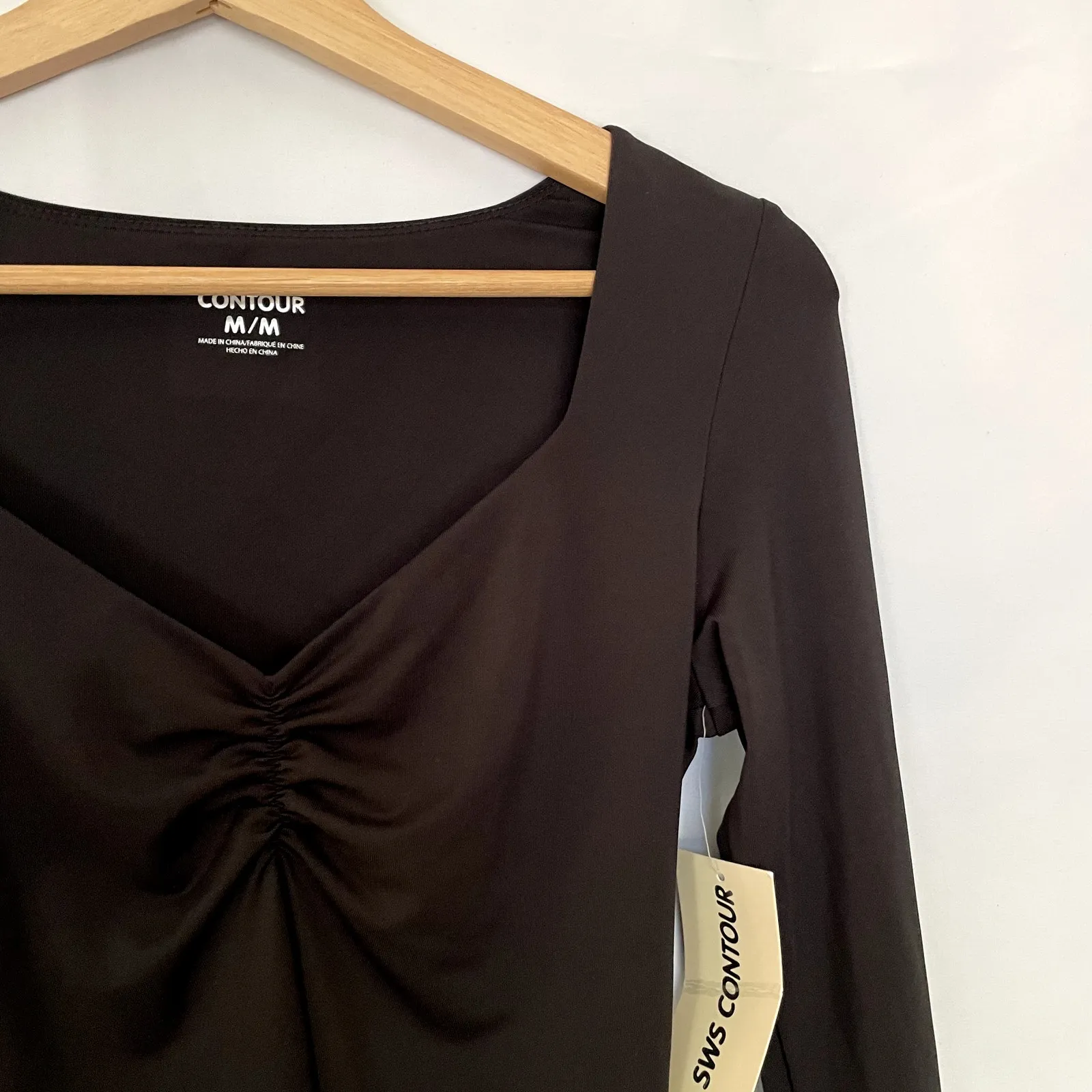 NWT SWS Contour M black double lined sweetheart neckline bodysuit long sleeves Size M - Image 2