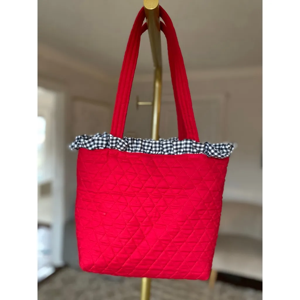 Georgia Bulldogs Quilted Ruffle Tote Red Gingham Trim Southern UGA Gameday Bag - Image 2