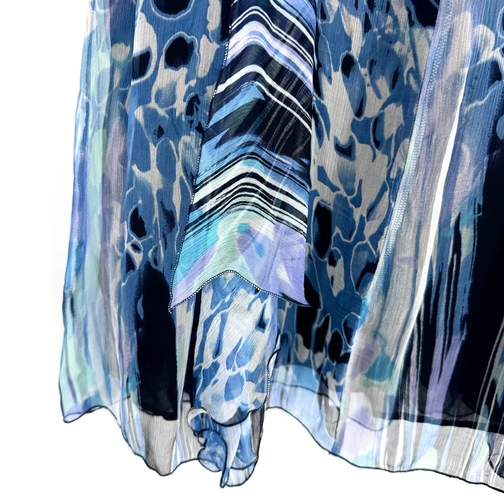 Claudia Gil Blue Patterned Faux Wrap Sleeveless Dress with Jacket Silk Size 6 - Image 6