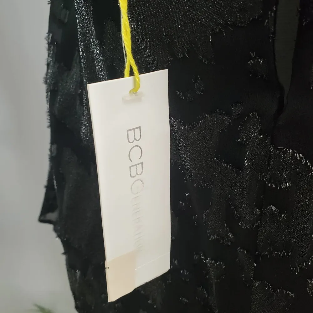 BCBGeneration Black Spaghetti Strap Tiered Shimmer Romper S - Image 13