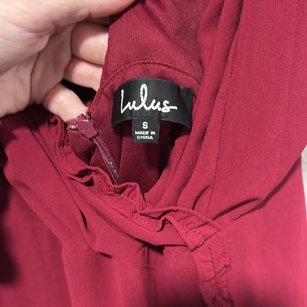 Lulu’s Pour the Champagne Burgundy Ruffled Backless Maxi dress - Image 6