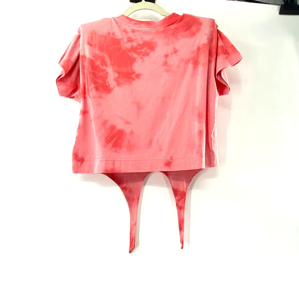 ALLSAINTS Spitalfields Coni Tie Dye T-shirt Red Shoulder Pad Tie Front NWT Small - Image 5