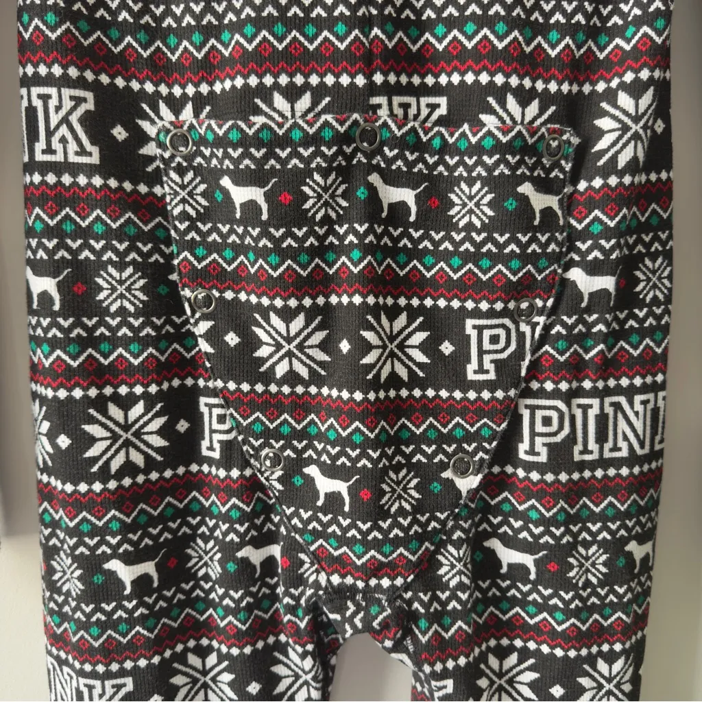 PINK Victoria's Secret Fair Isle Dog Patterned Pajama One Piece Onesie Jumpsuit - Image 6
