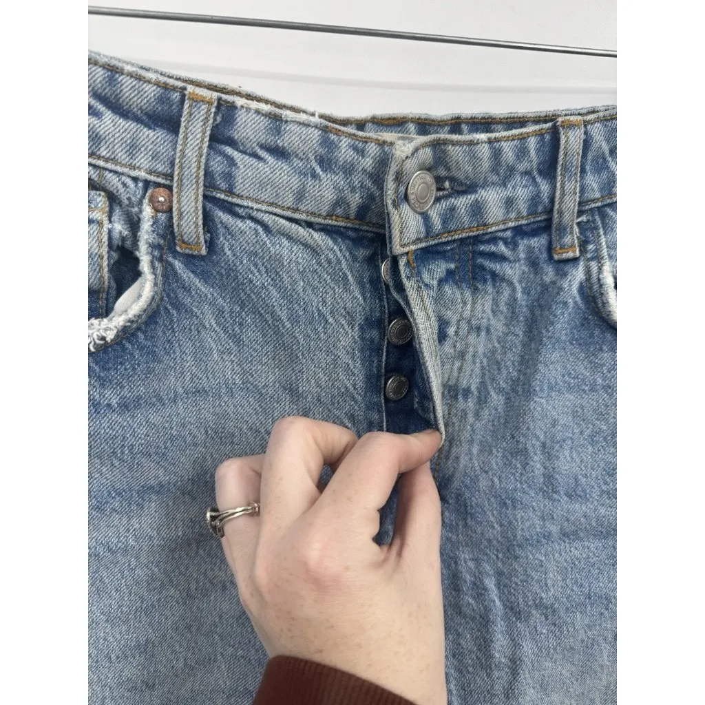 We The Free People Distressed Jean Women 28 Medium Blue Wash Denim Grunge Skater - Image 6