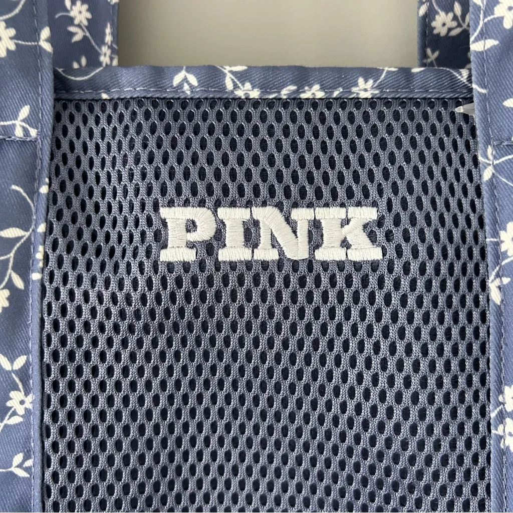 PINK by Victorias Secret Blue Floral Mesh Oversized Zip Top Tote Bag NWT - Image 3