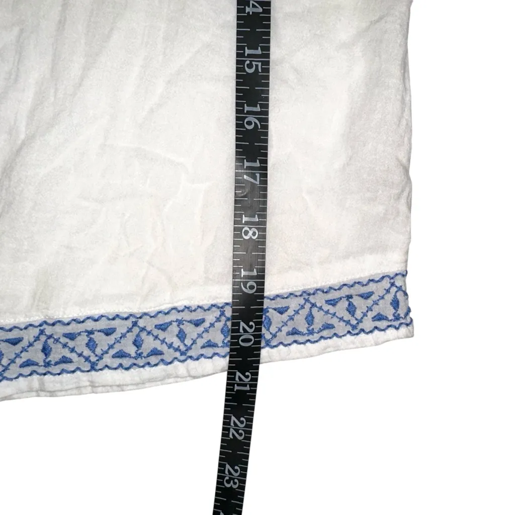 Free People Silver Spring Blue and White Embroidered Crochet Boho Blouse XS - Image 8