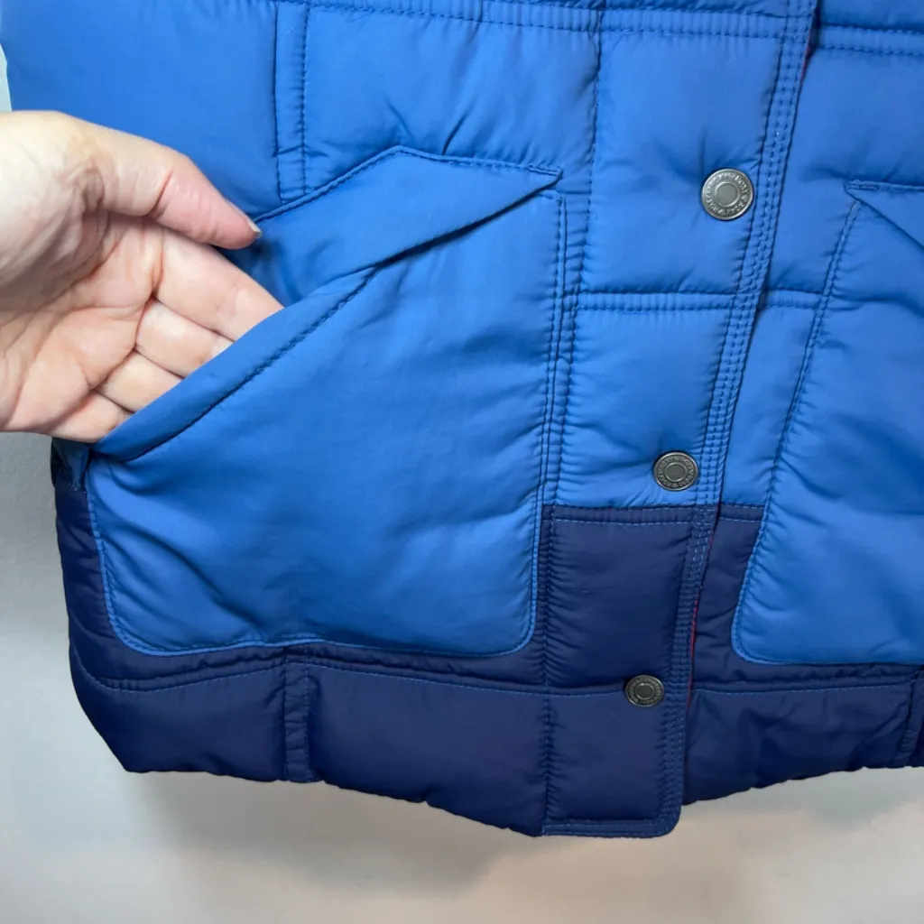 Roxy Women’s Quilted Puffer Vest Red Blue Colorblock 70s Retro Lined Cozy Medium - Image 7