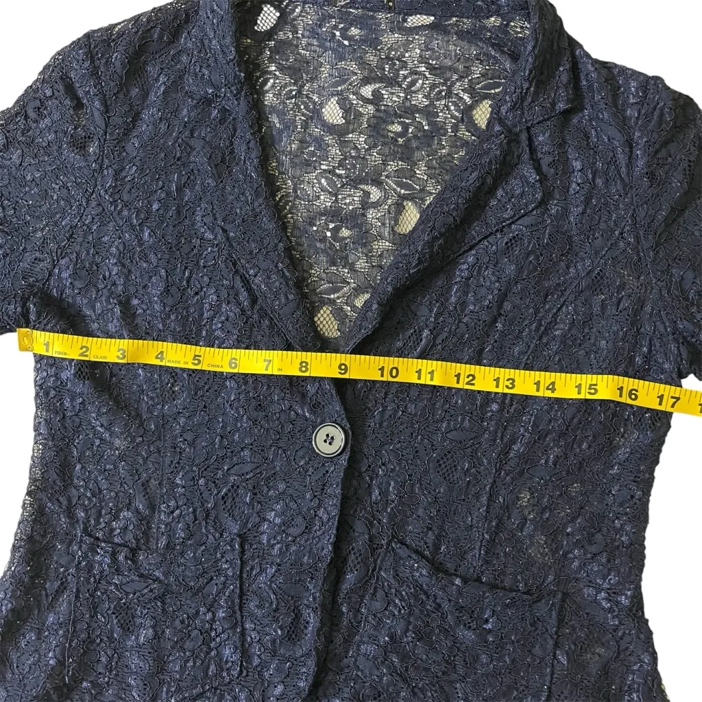 Lace Cardigan With Button‎ Closure And Pockets Navy Blue - Image 5