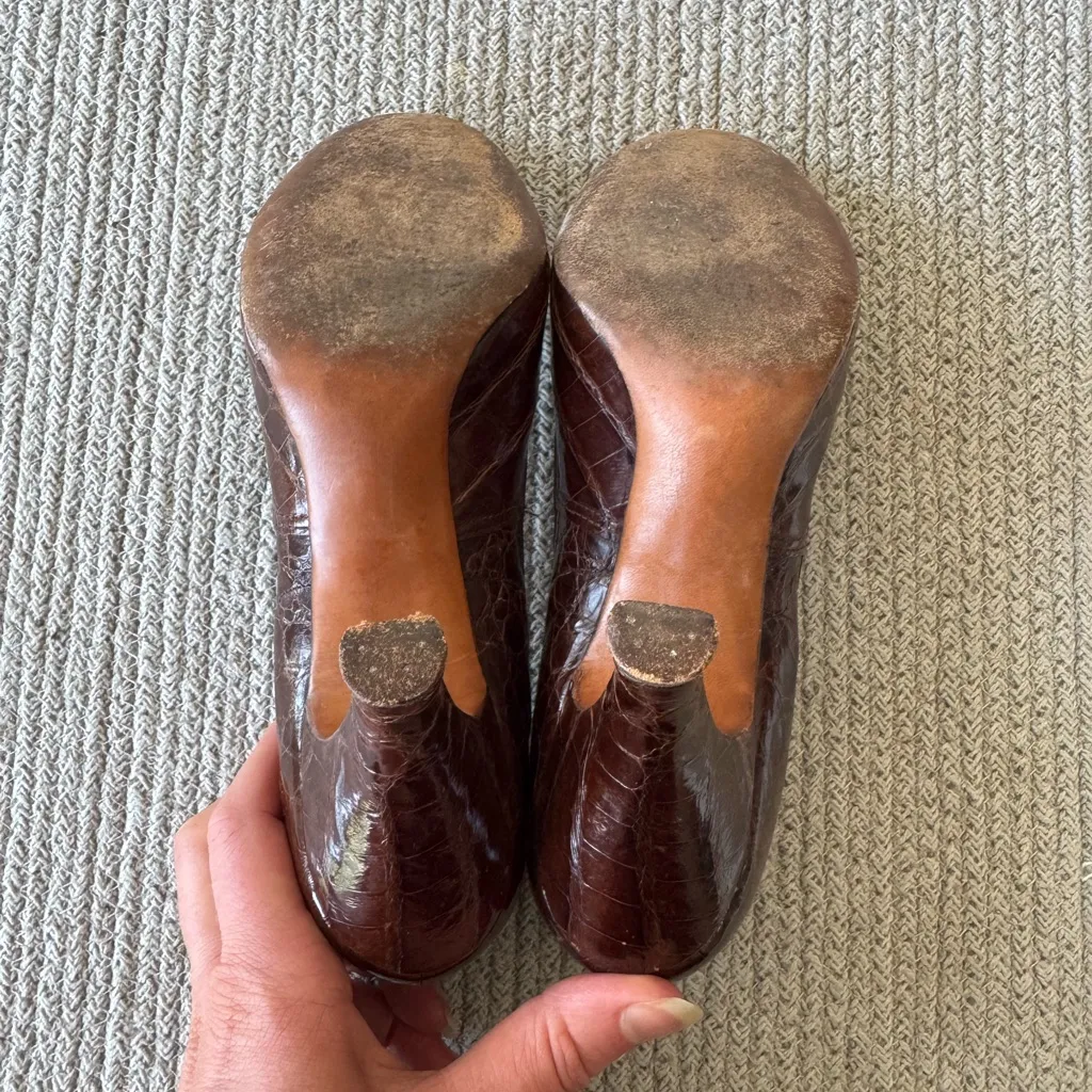 Vintage Troylings 40s/50s Dk Brown Alligator Leather Pumps Heels Dress Shoes 5 - Image 10