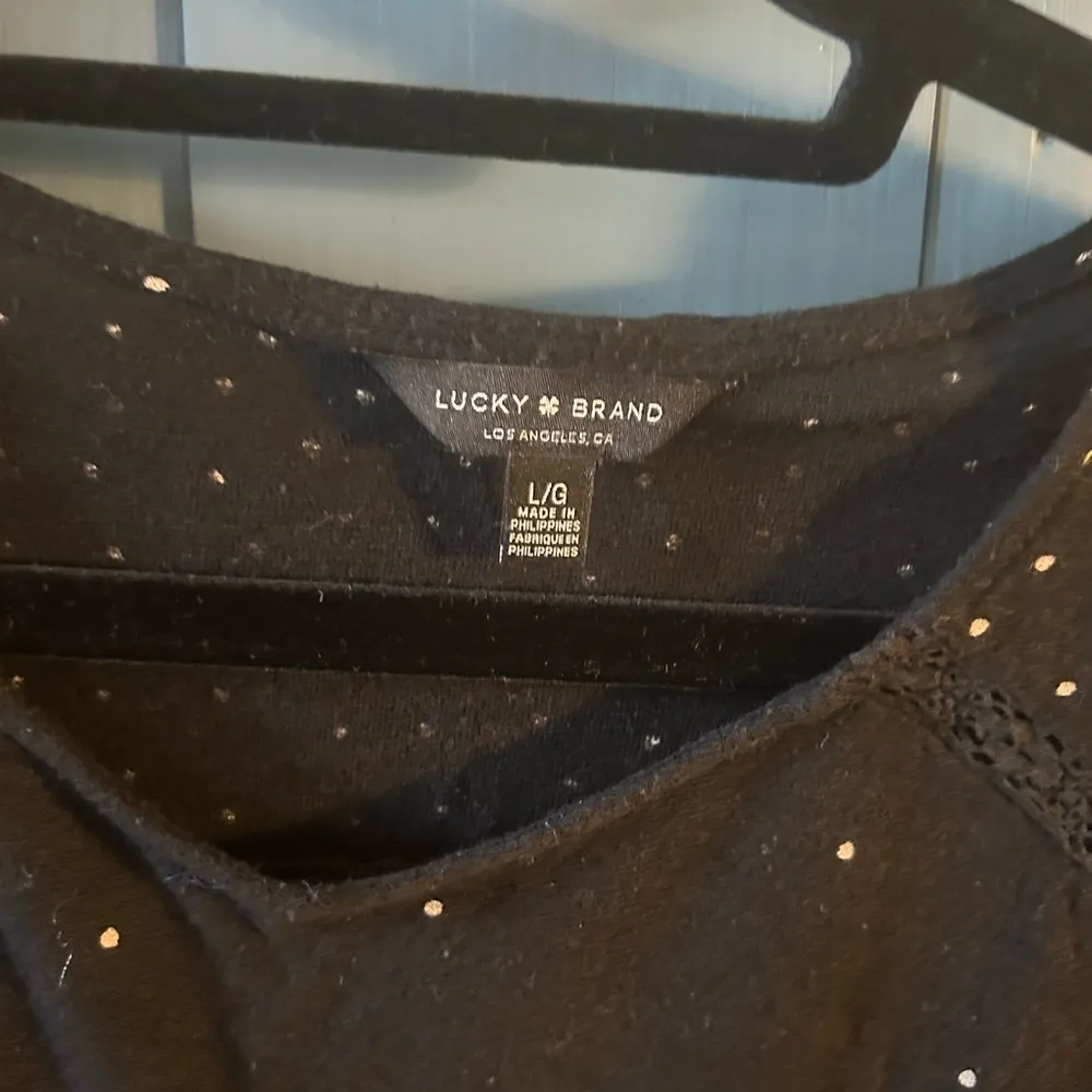 Lucky Brand Black Dot/Lace Women's Top, Size Large - Image 3