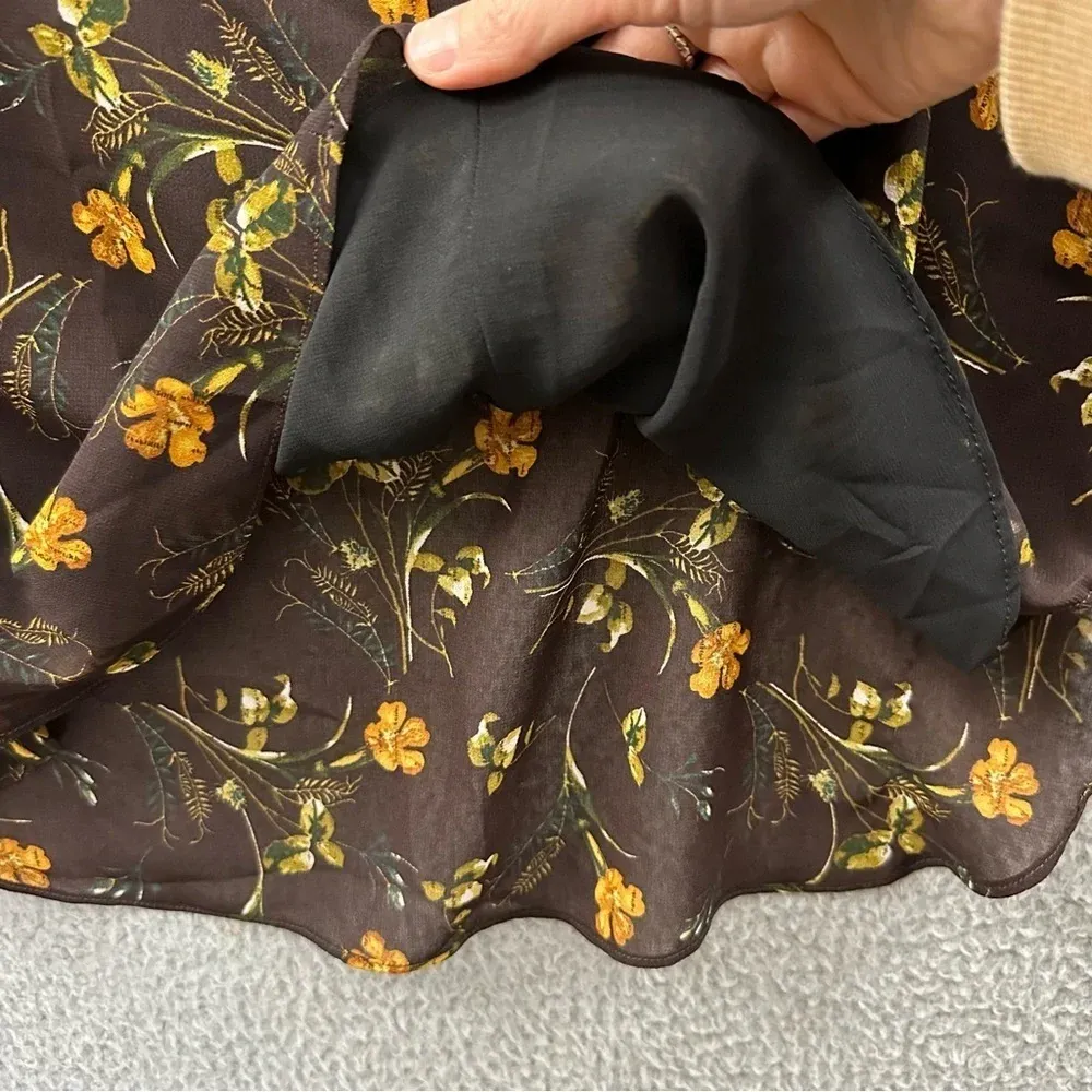 Mango MNG Suit Deep V Long Sleeve Blouse Floral Brown Women's Size 2 /‎ XS - Image 3