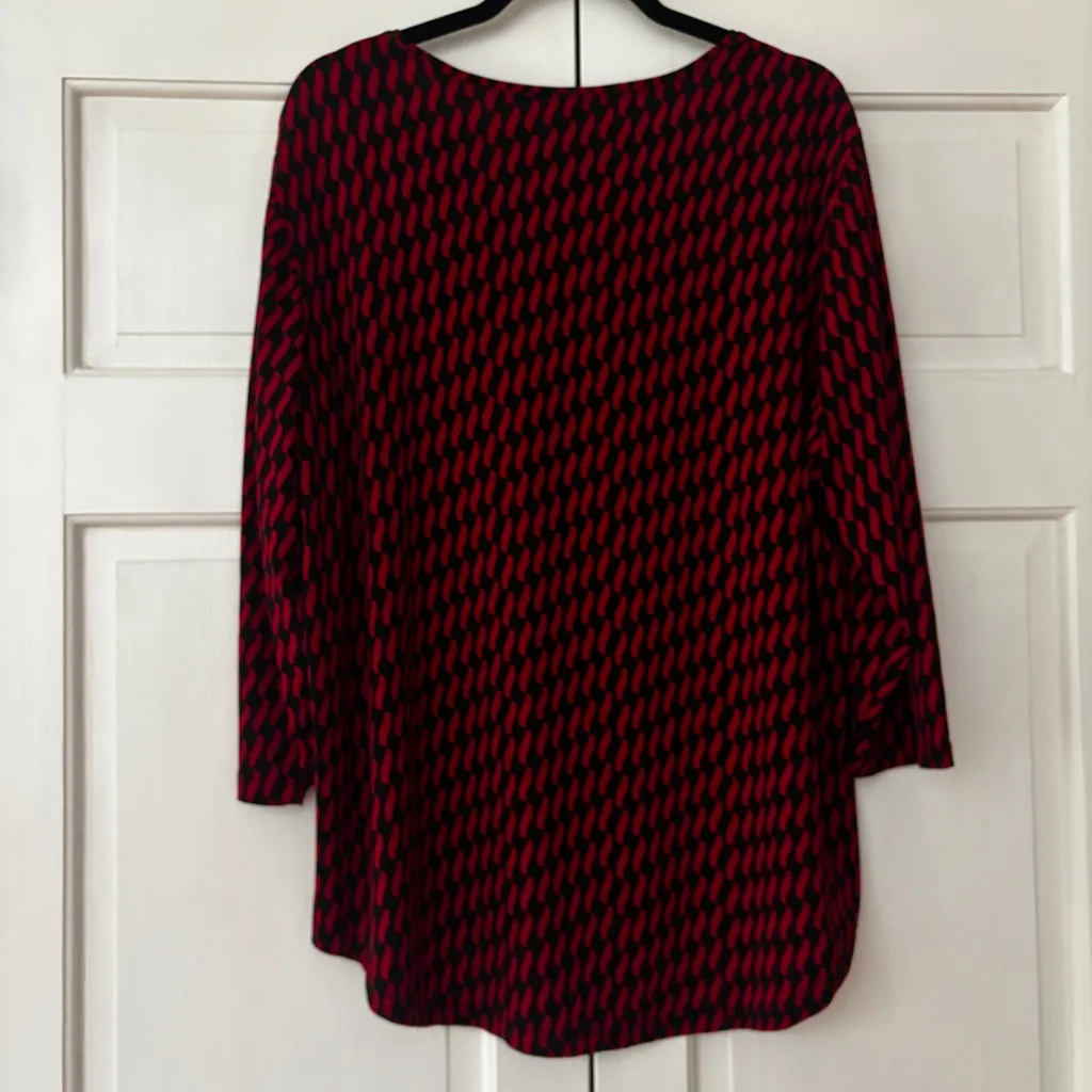 Chico's Size 3 Black Red Printed Blouse Shirt High‎ Low Top Hi Lo Hem Chicos XL - Image 7