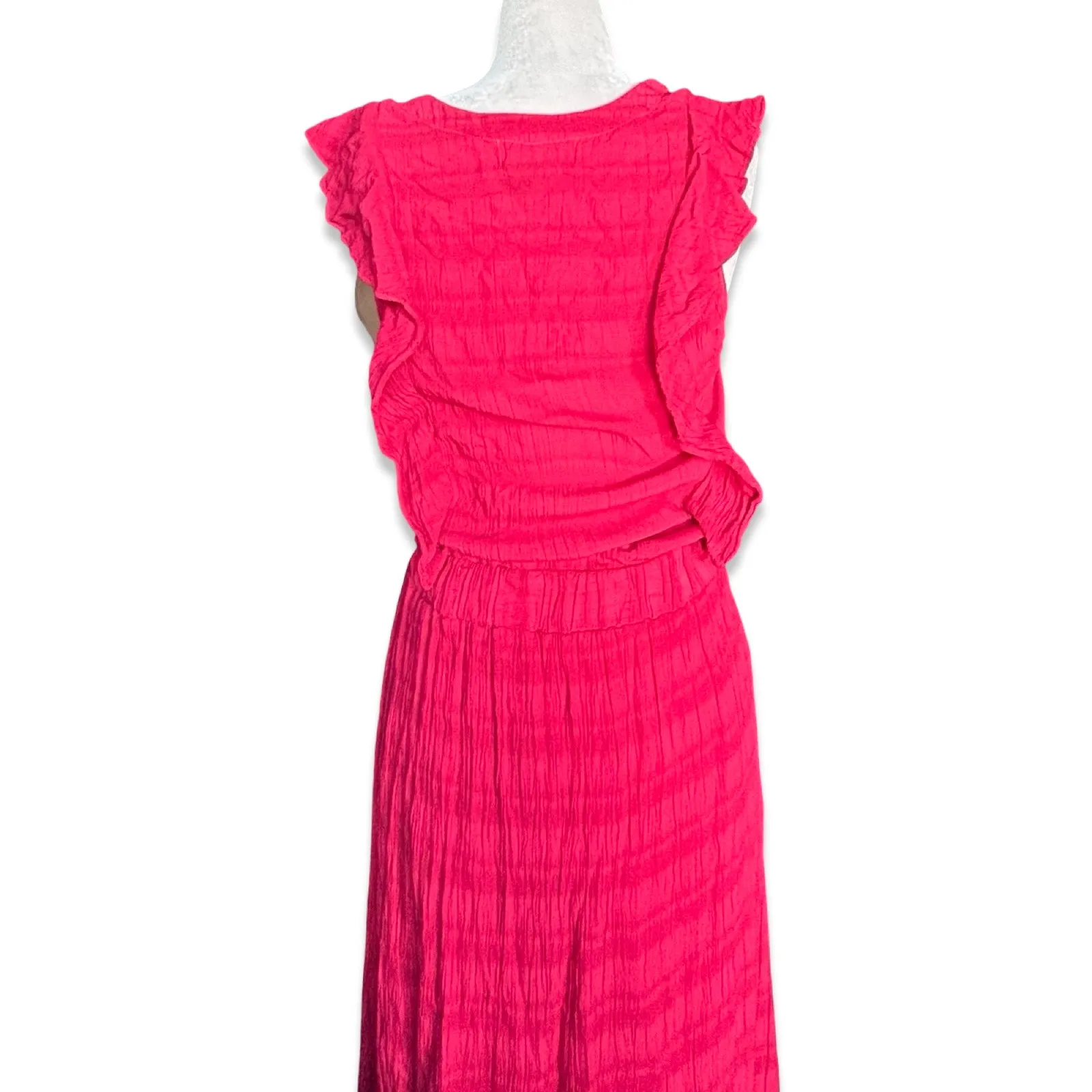 Michael Stars Hot Pink Crinkle Maxi Dress XS Made In USA Ruffles Lightweight - Image 6