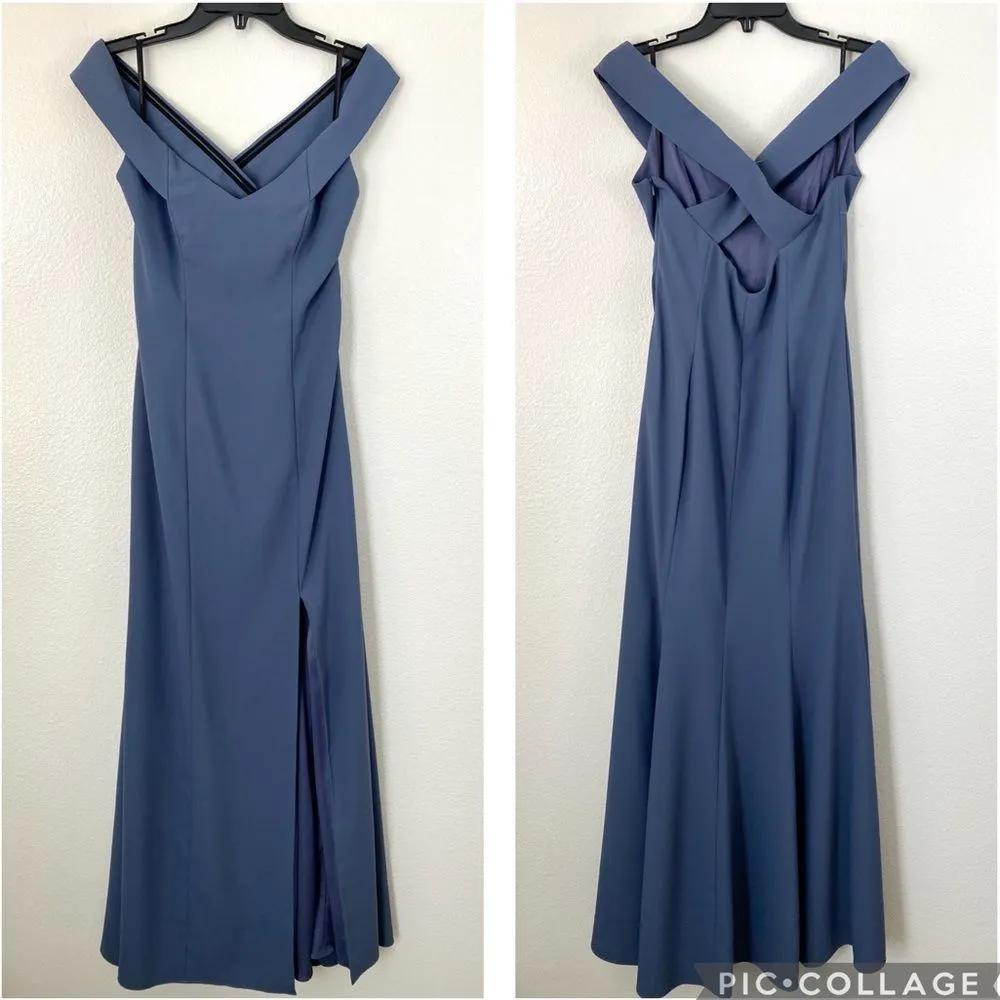 Dessy Collection 3012 Off The Shoulder Crossback Gown Silverstone 4 - Image 3