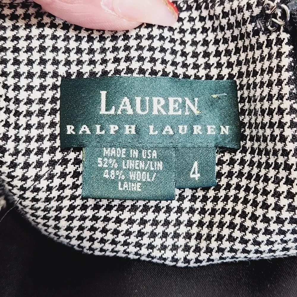 LAUREN Ralph Lauren Black White Houndstooth Tank Sheath Dress Linen Wool SZ: 4 - Image 9