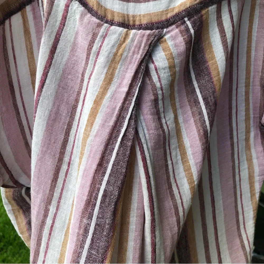 Thread & Supply Striped Button Down Linen Blend Top M White Size M - Image 6