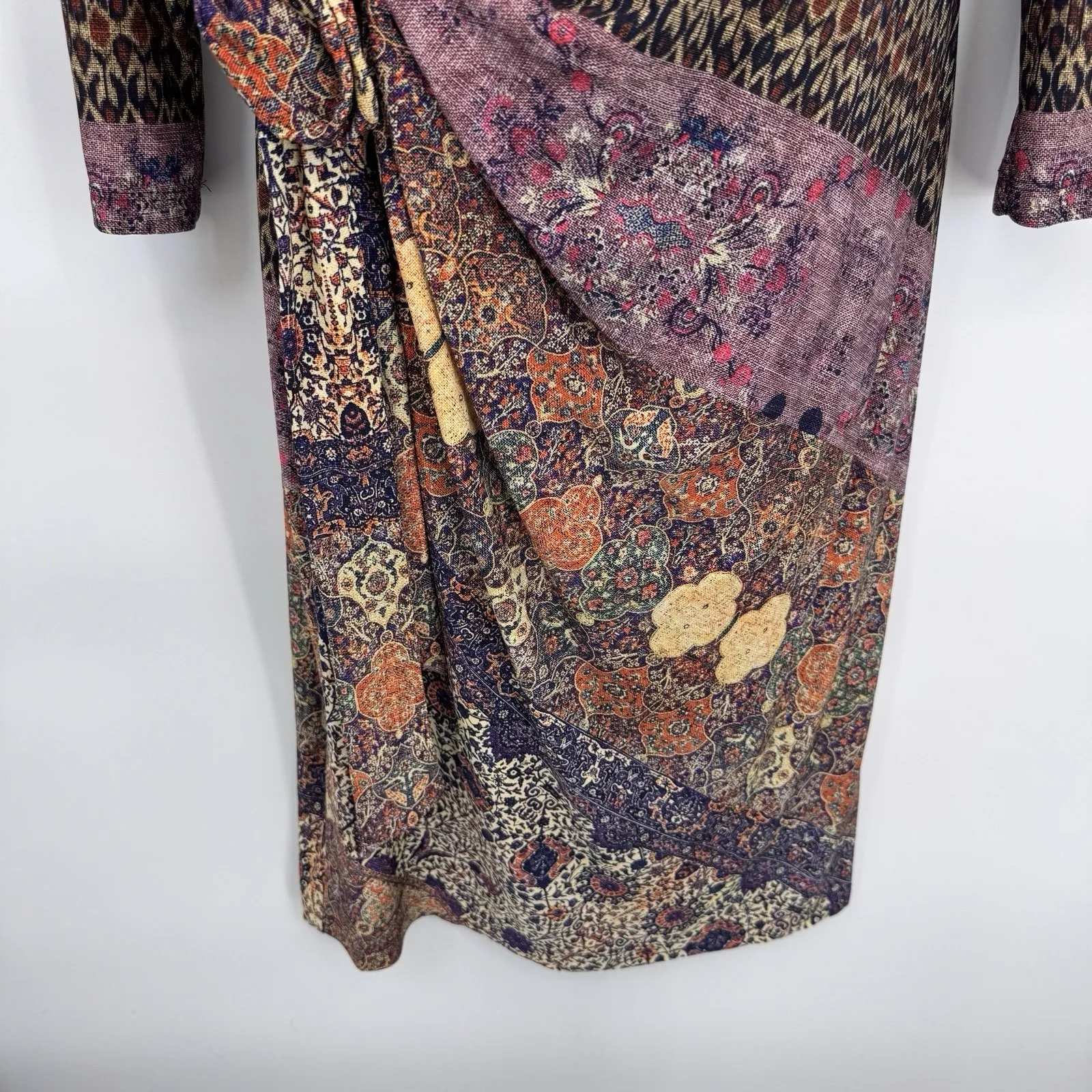 NorthStyle Moroccan Dress Womens 14 Polyester Ethnic Print Tie Waist Lined Purple - Image 4