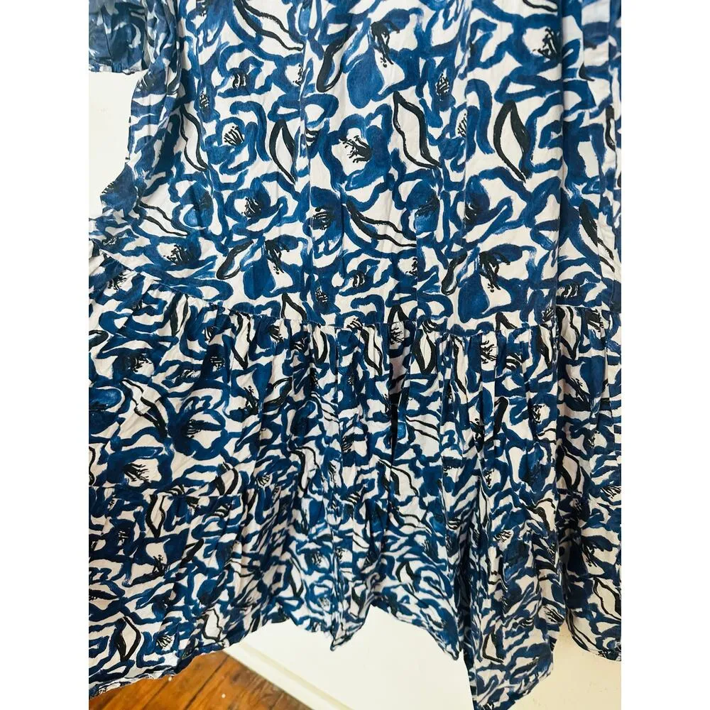 APIECE APART Blue White Floral Cotton Las Alturas Mini Dress Size Medium - Image 13
