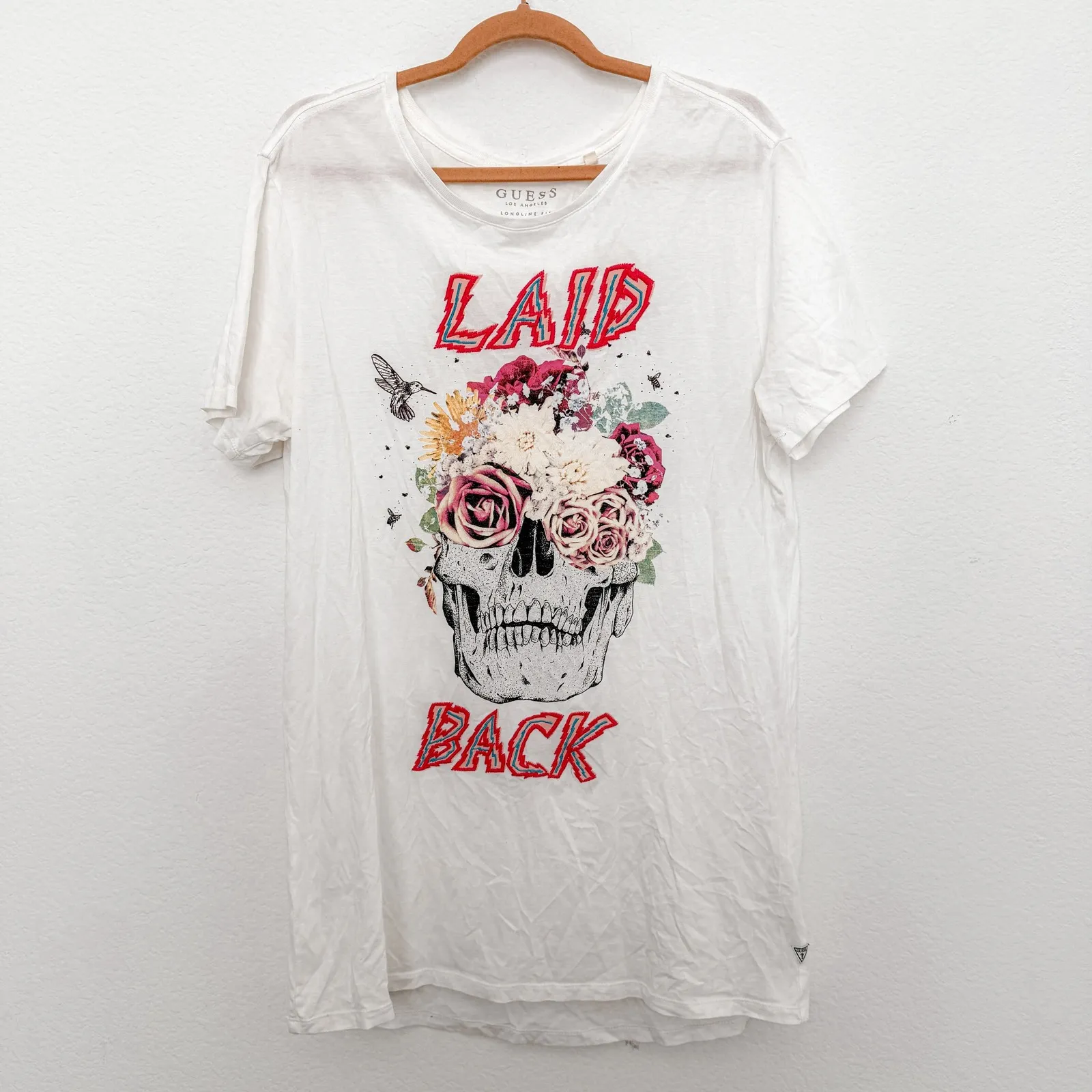 Y2K Guess Womens T-Shirt Lot Size‎ S White Distressed Graphic Street Grunge Rose - Image 5