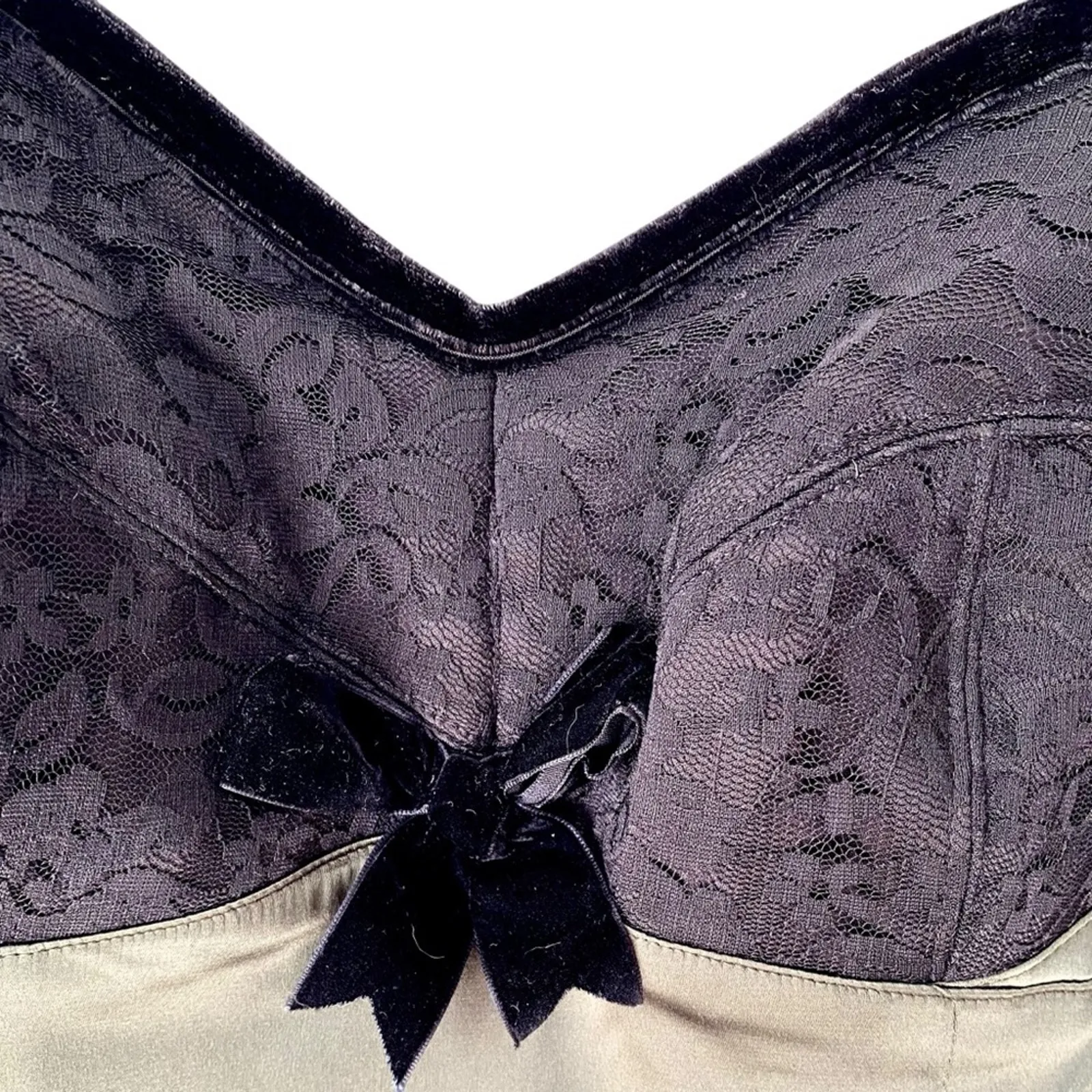 Deadly Dames Courtesan Black Olive Green Wiggle Pinup Dress NWTs Lace Satin - Image 4