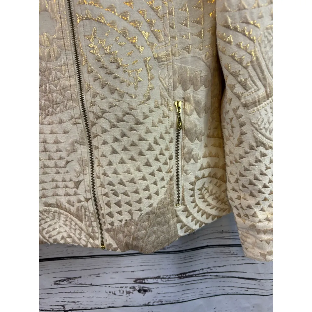 Women's Chico's Beige Gold Metallic Quilted Blazer Jacket Size 2 - Image 7