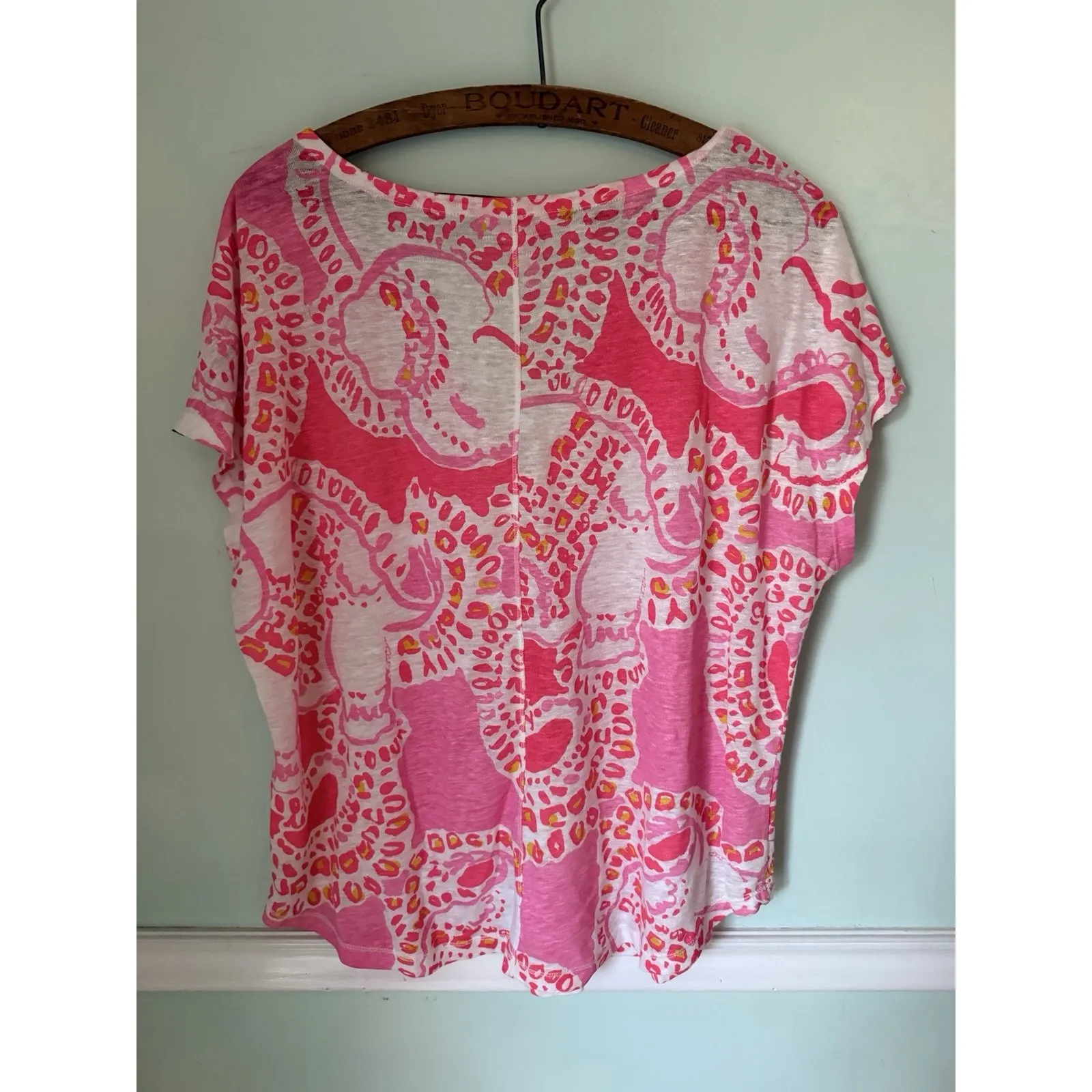 Lilly Pulitzer Tunic Top Duval Linen Hot Coral Trunk in Love Pink Elephant L - Image 3