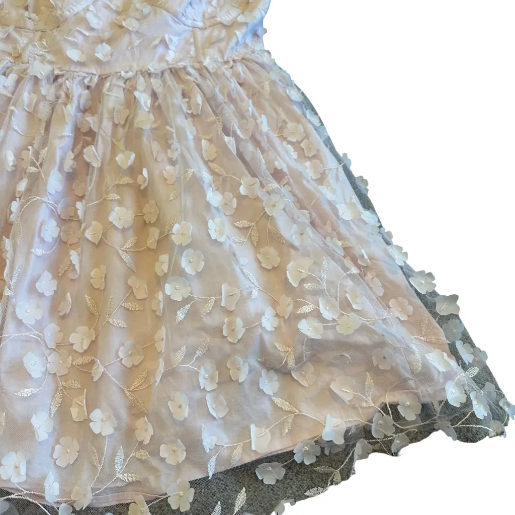 Thorn and Fable Pink Baby Doll Dress 3D Floral Print Chiffon Size 1 XL Women's - Image 4