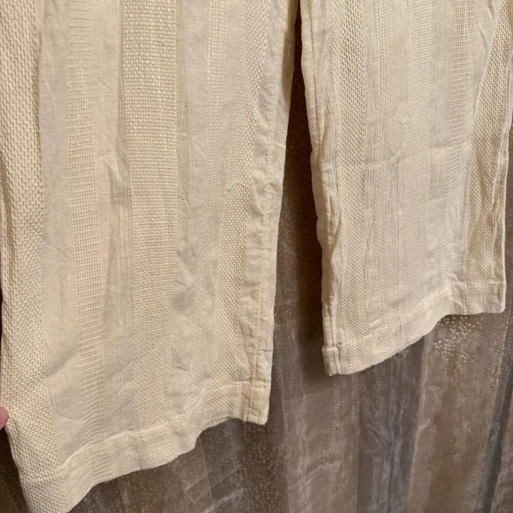 Free People Ivory Sand Cotton Linen Wide Leg Striped Textured Pants Small - Image 6
