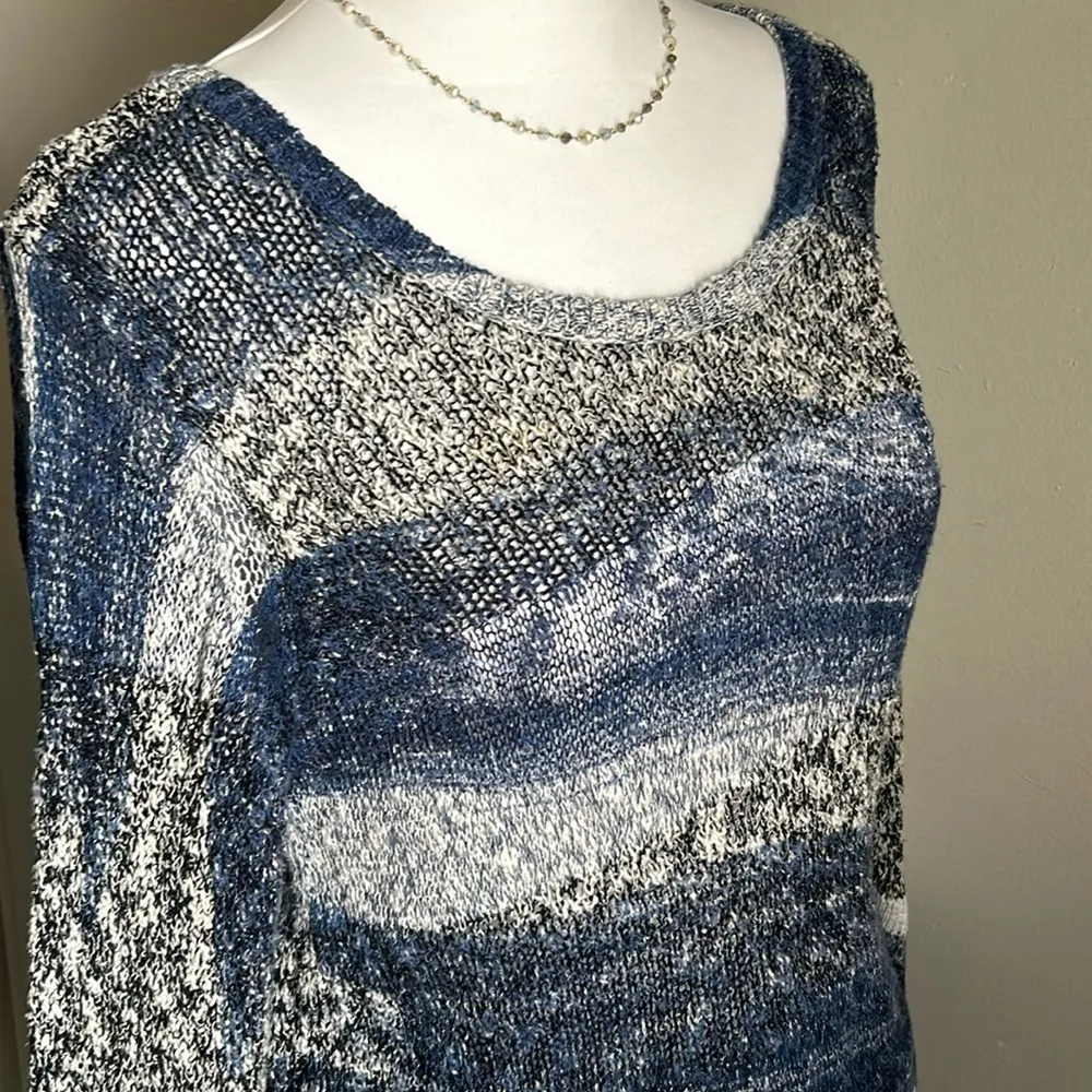 Nic + Zoe Asymmetrical Striped Long Sleeve Marled Multi-Knit Sweater - Image 2