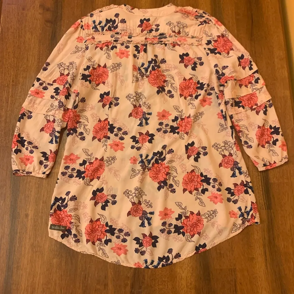 Matilda Jane top Medium light Pink Peach floral popover 3/4 sleeves 100% Rayon - Image 6