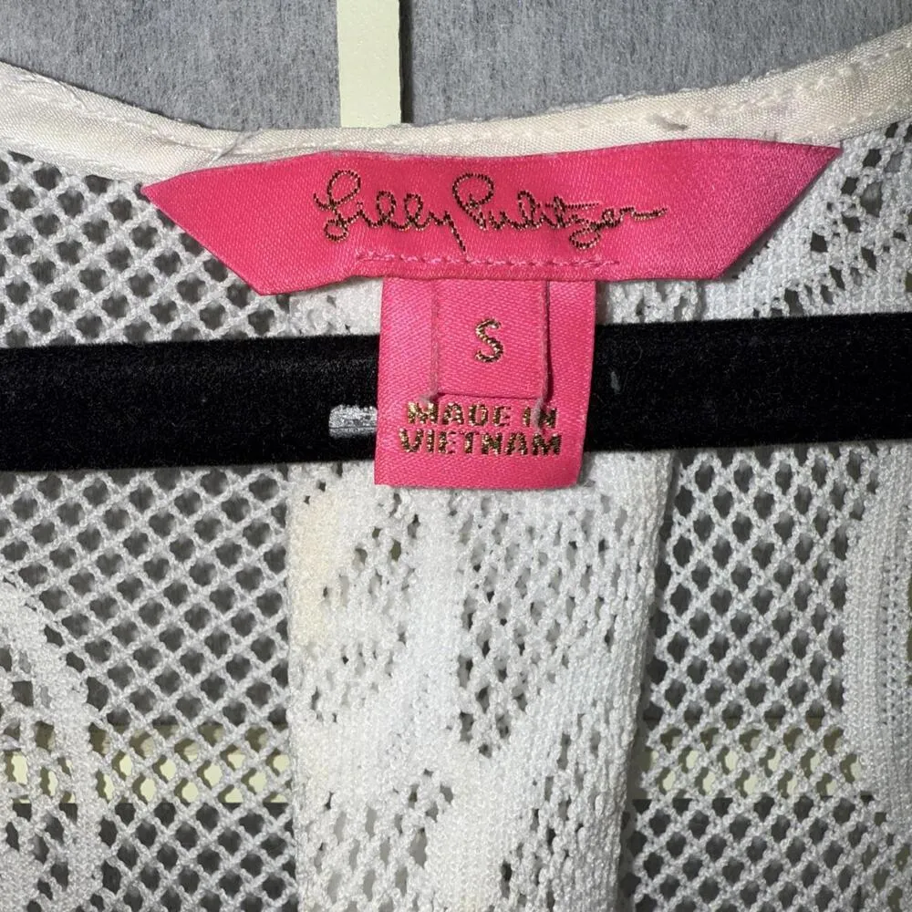 Lilly Pulitzer Luxury Minimalist Swim Bathing Suit Cover Up White Crochet S - Image 2