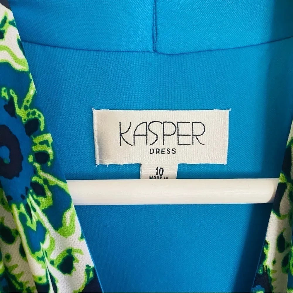 KASPER sleeveless column maxi dress in blue and green size 10 - Image 2